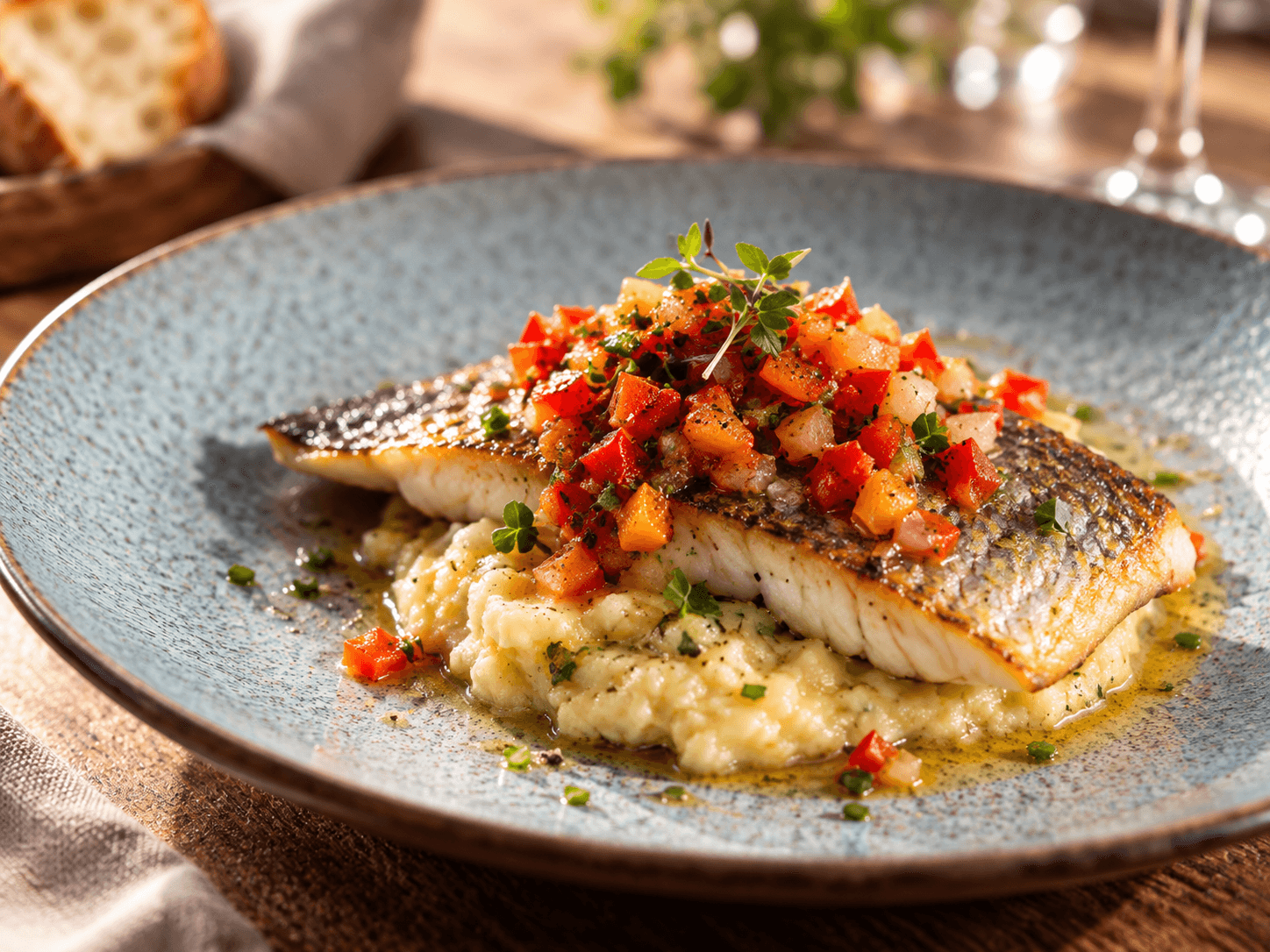 Poisson rôti et garniture de saison